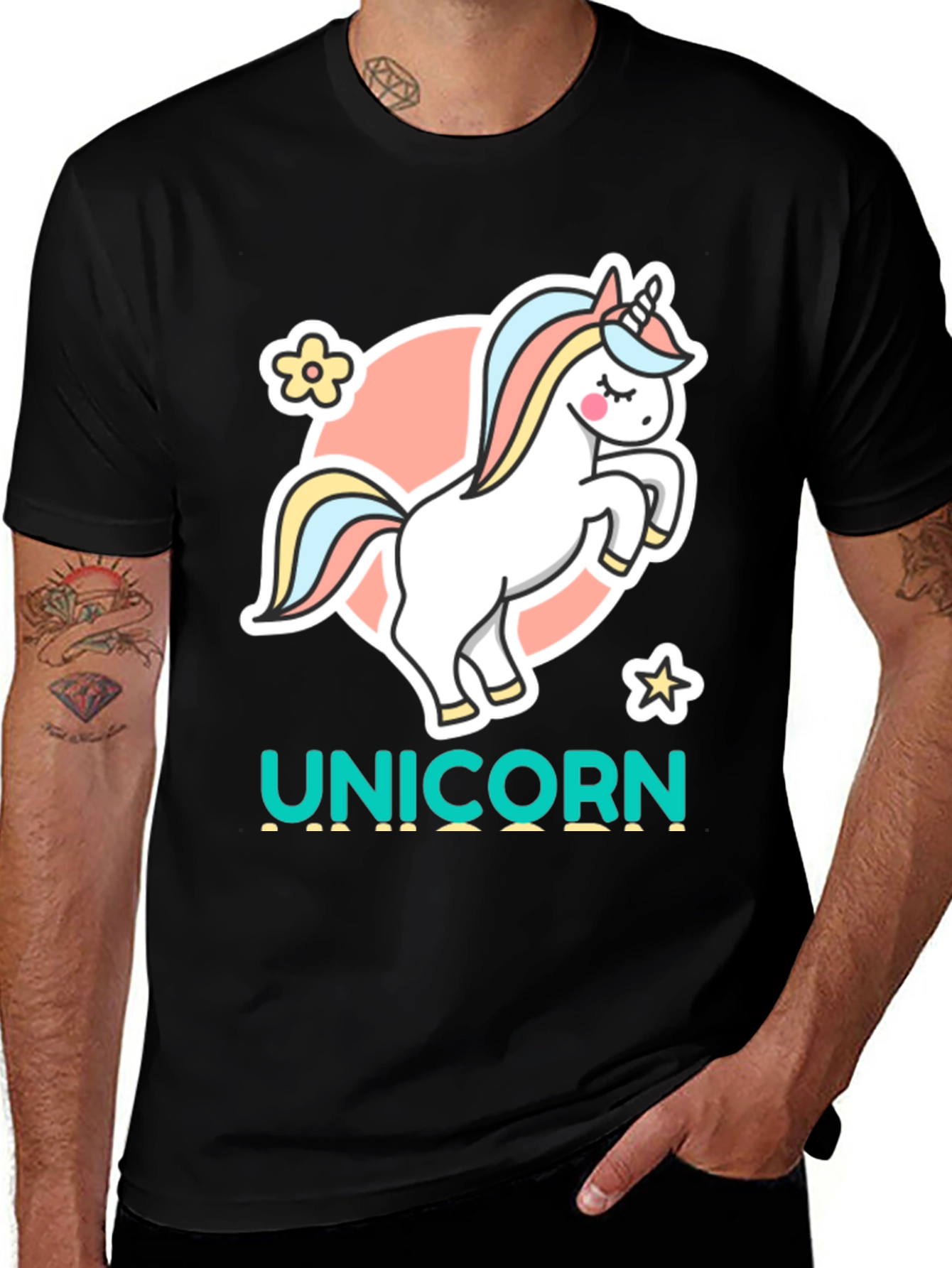 Unicorn Graphic Tee - Black Cotton T-Shirt