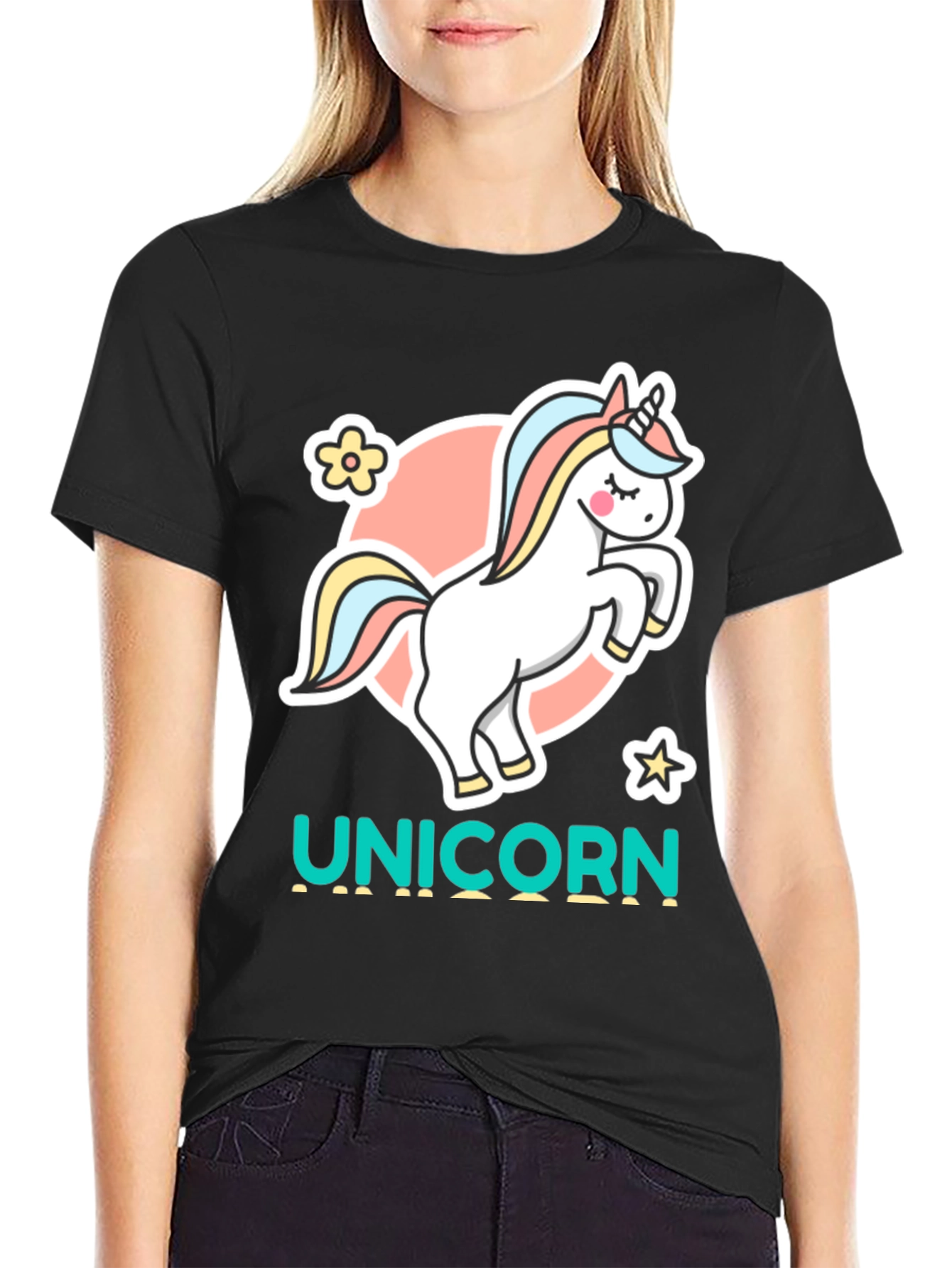 Unicorn Graphic Tee - Black Cotton T-Shirt