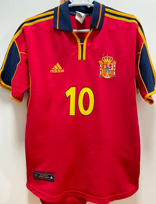 2000 Spain Home Red Retro Soccer Jersey Front
