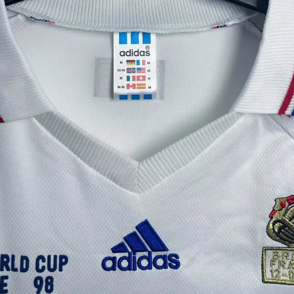 1998 France Away White Long Sleeve Retro Soccer Jersey Detail 2