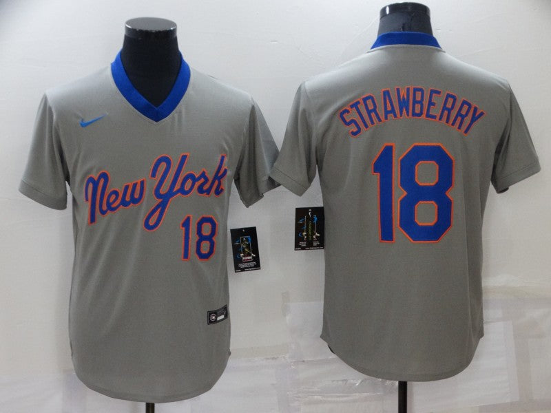 Men's New York Mets Darryl Strawberry #18 Gray Replica Player Jerseys