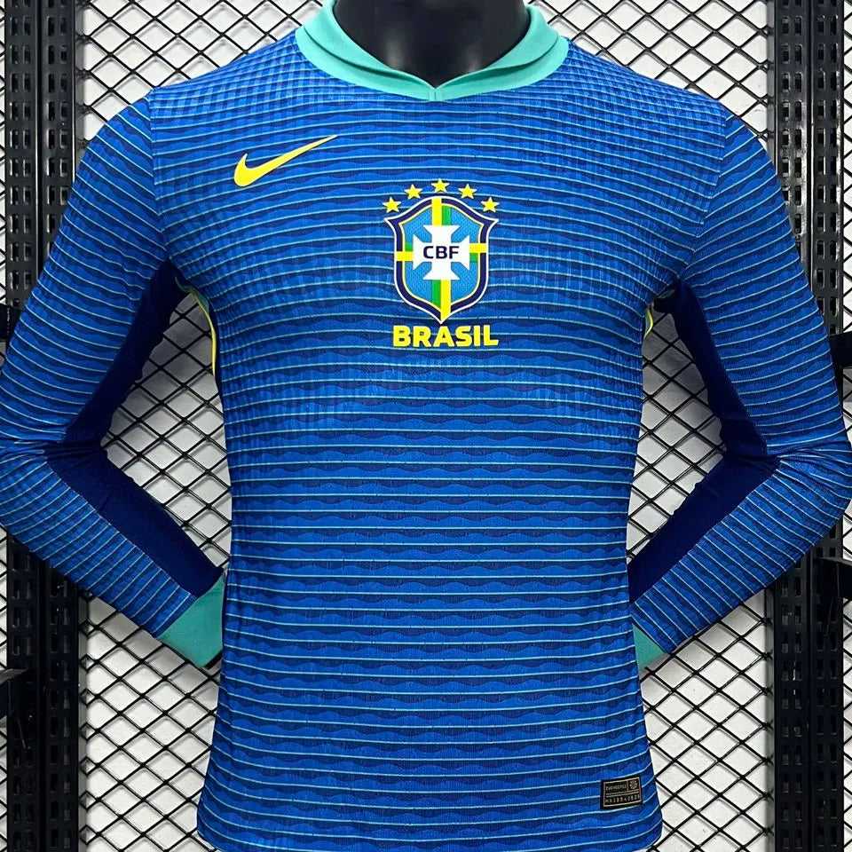 2024/25 Brazil Away Blue Player Version Long Sleeve Jersey Front