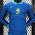 2024/25 Brazil Away Blue Player Version Long Sleeve Jersey Front