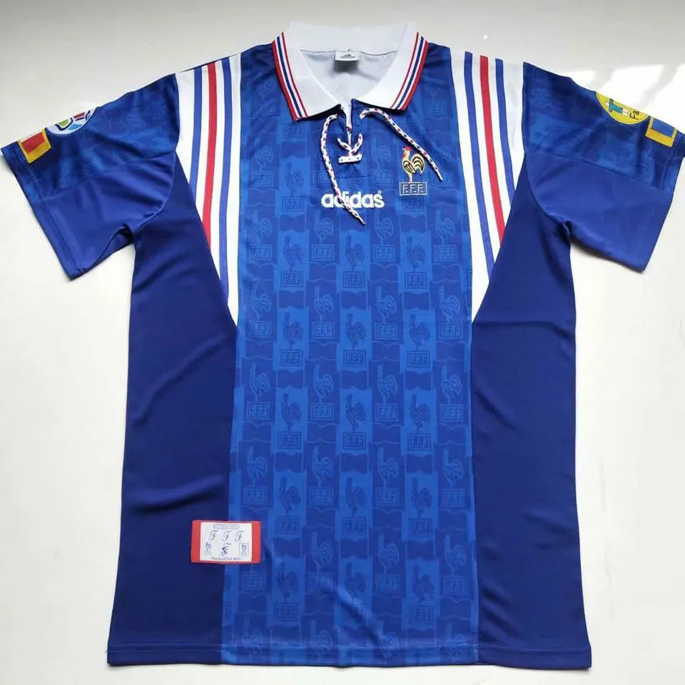 1996 France Home Blue Retro Soccer Jersey Front