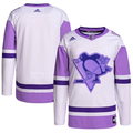 Men's Pittsburgh Penguins White/Purple Hockey Fights Cancer Primegreen Authentic Blank Practice Jerseys