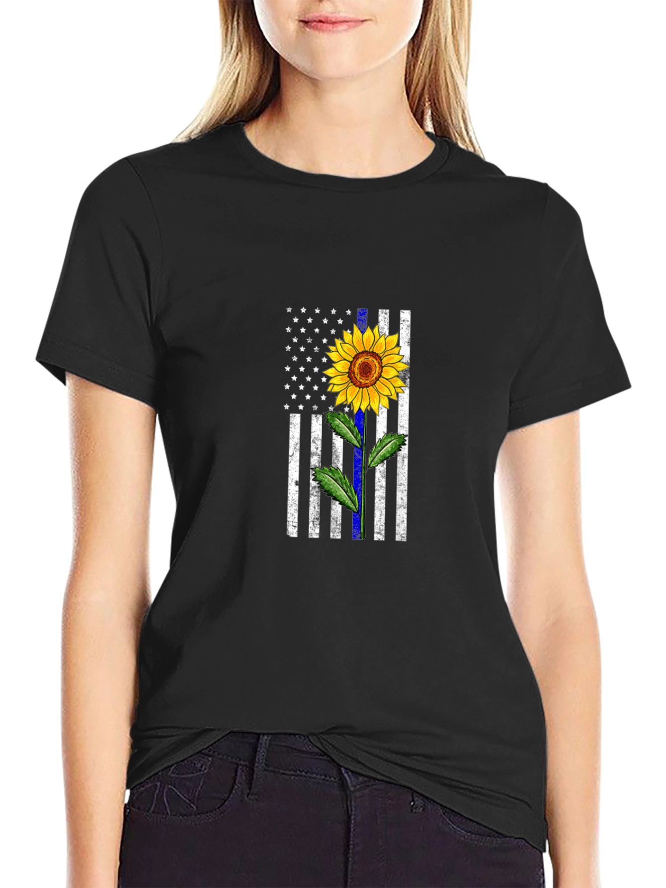 Sunflower Thin Blue Line Flag Graphic Tee