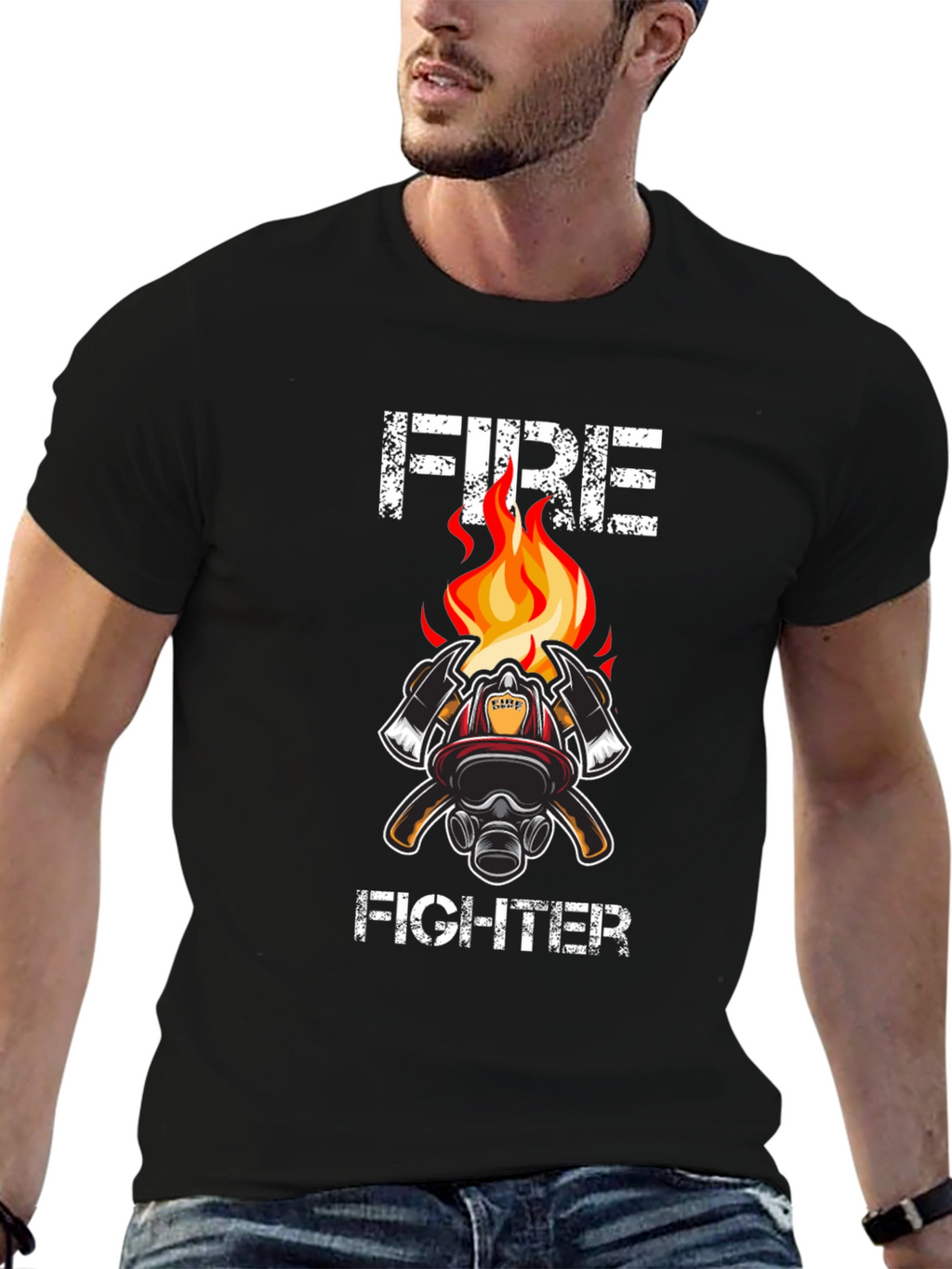 Firefighter T-Shirt - Axe & Helmet Graphic Tee