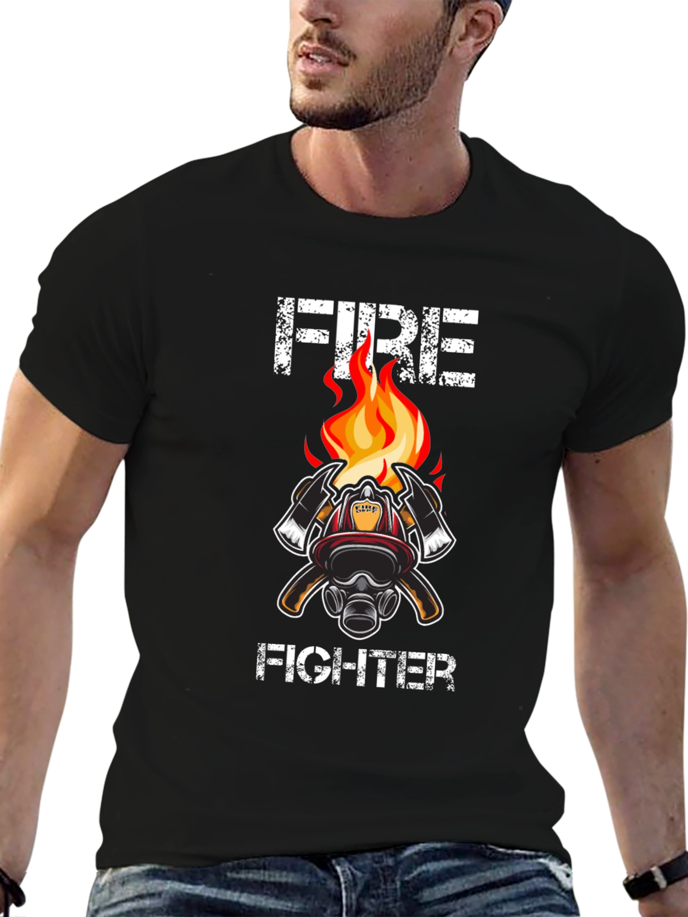 Firefighter T-Shirt - Axe & Helmet Graphic Tee