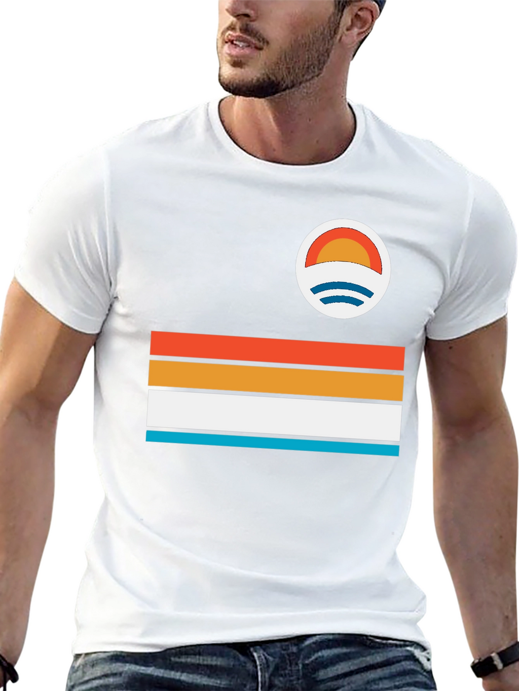 Retro Stripe Graphic T-Shirt - Coastal Vibes