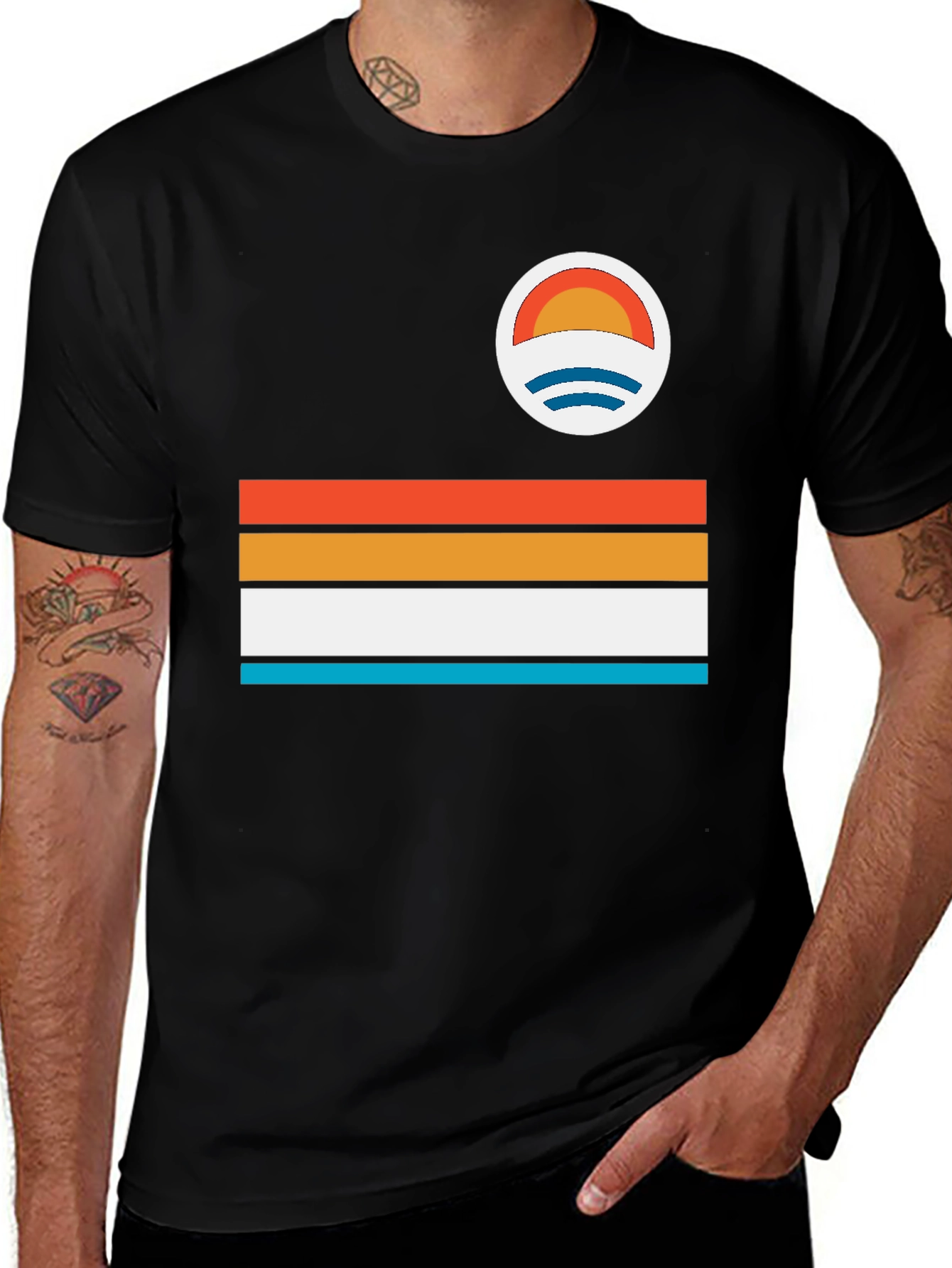 Retro Stripe Graphic T-Shirt - Coastal Vibes