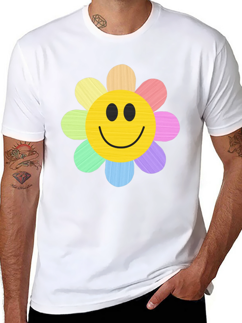 Smiley Flower Graphic Tee - Black
