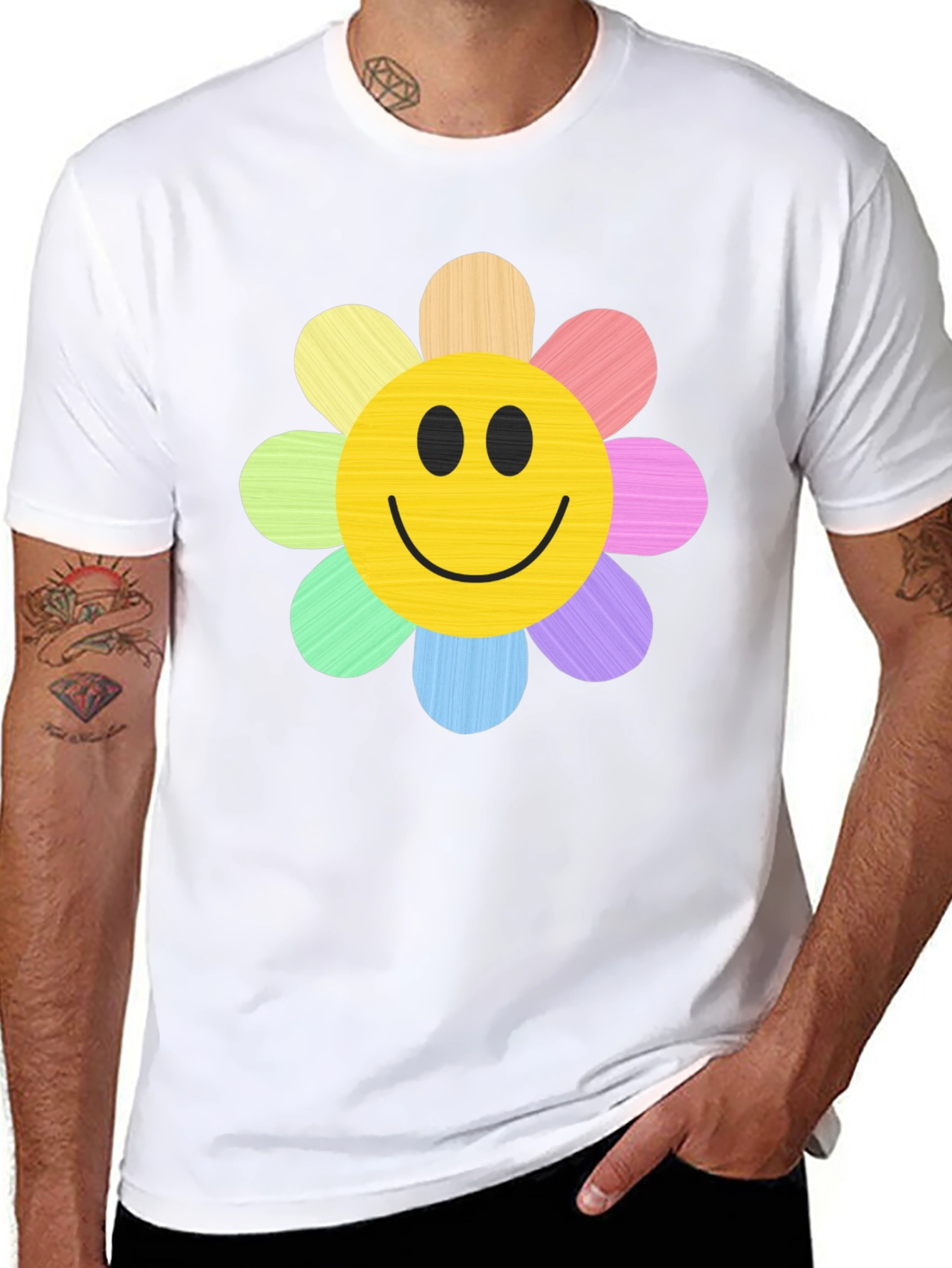 Smiley Flower Graphic Tee - Black