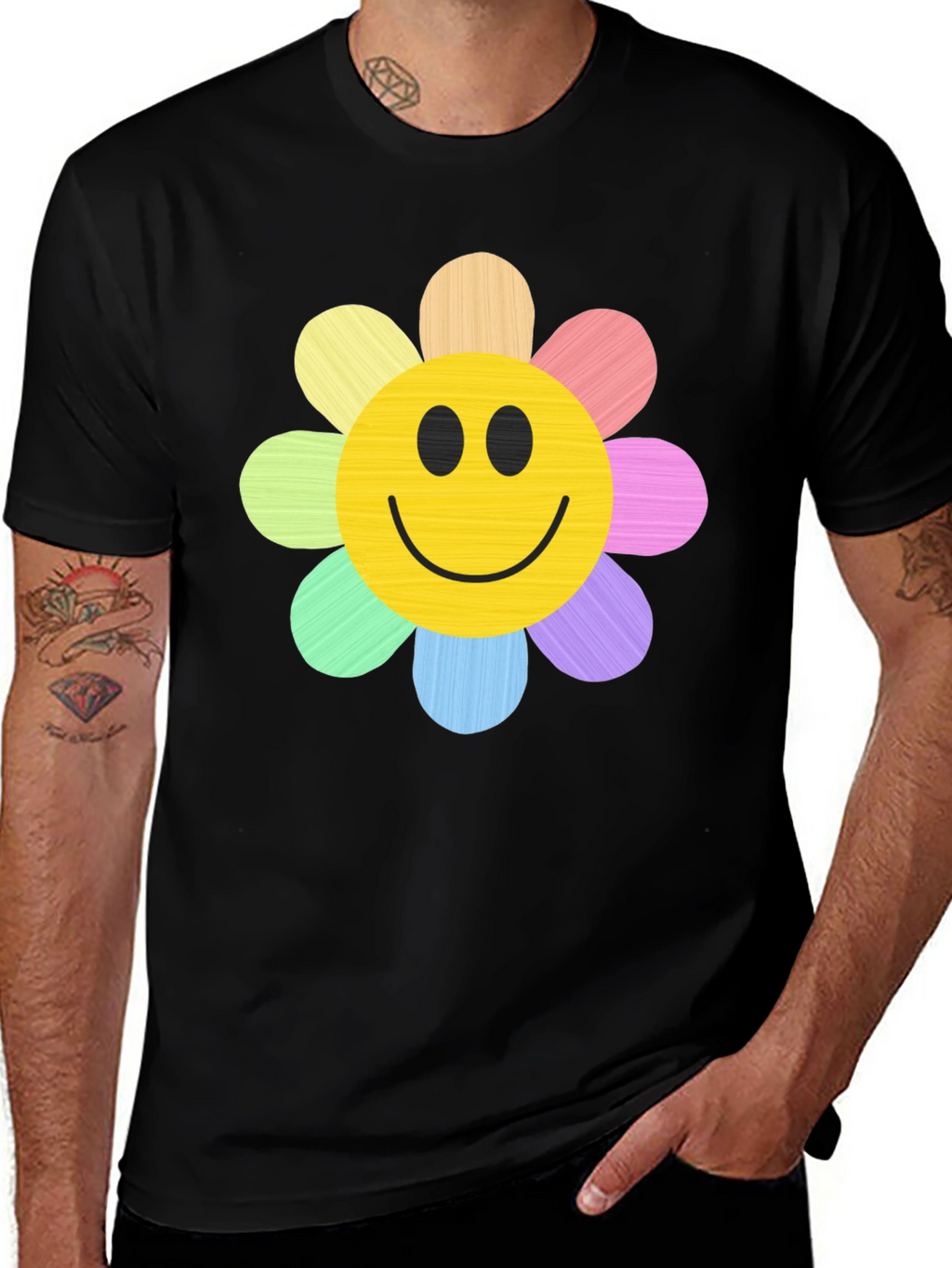 Smiley Flower Graphic Tee - Black