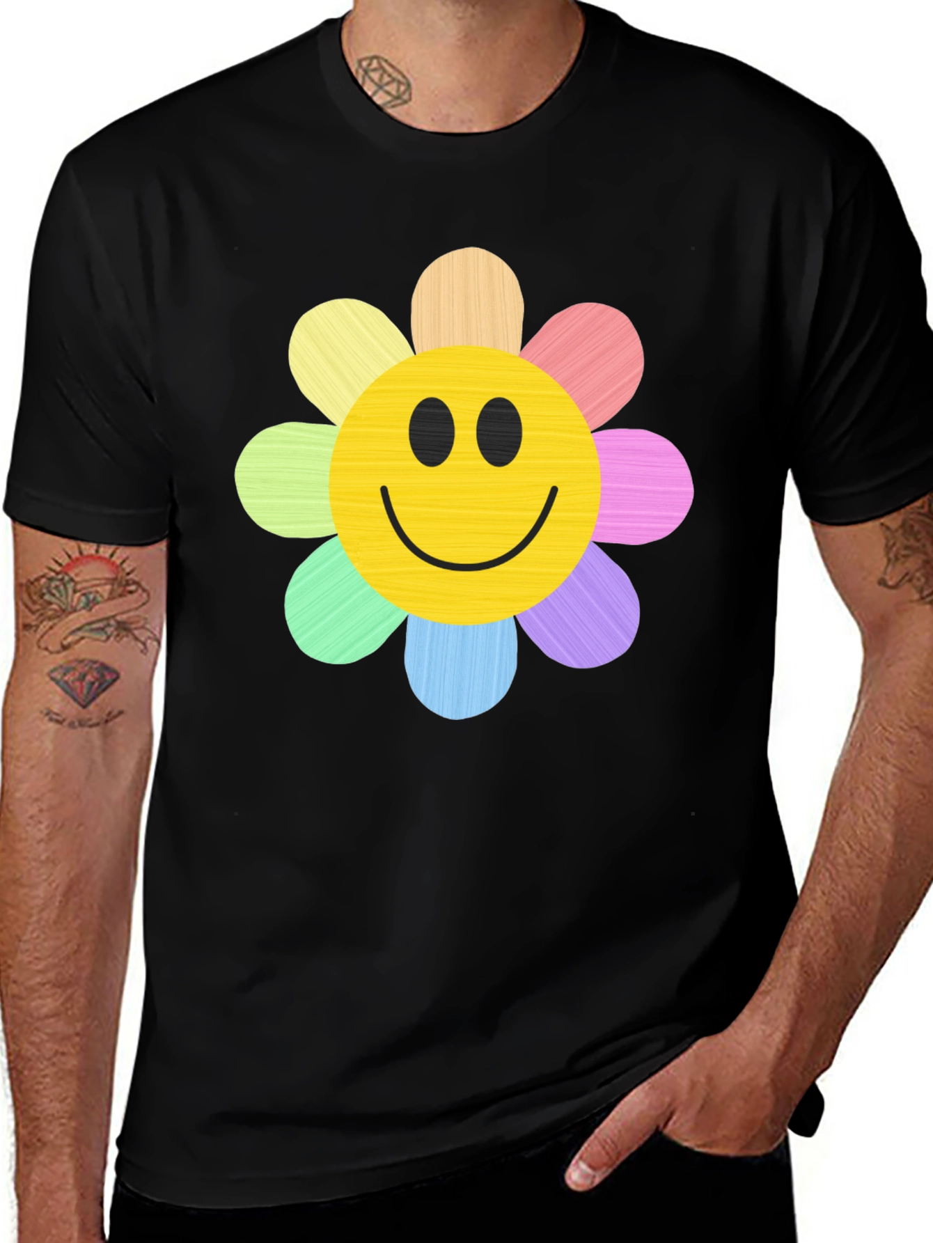 Smiley Flower Graphic Tee - Black