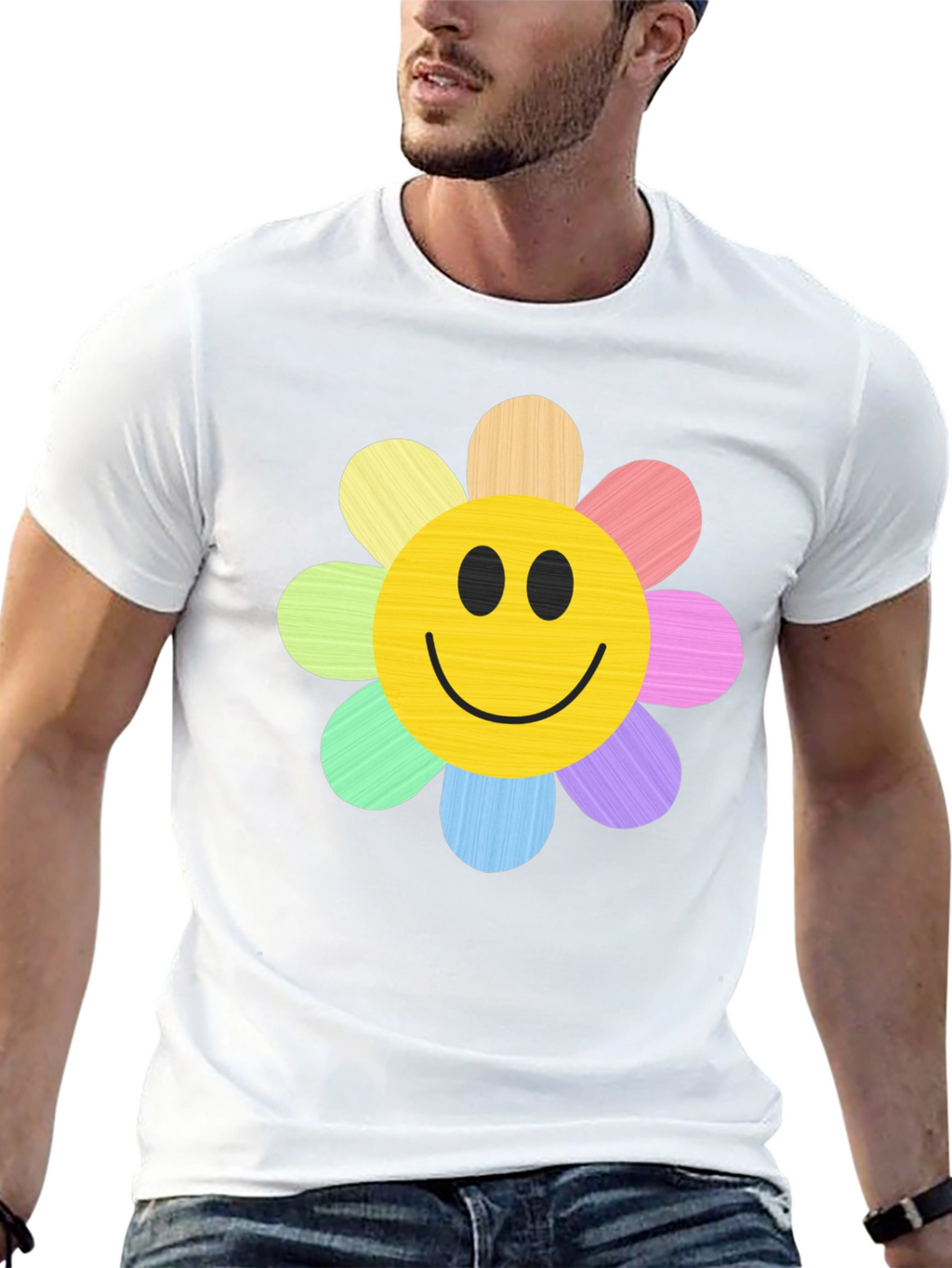 Smiley Flower Graphic Tee - Black
