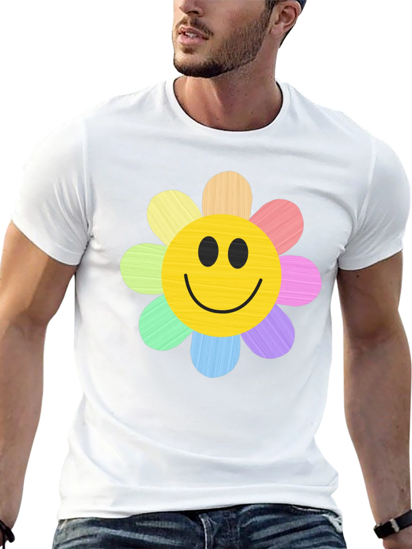 Smiley Flower Graphic Tee - Black