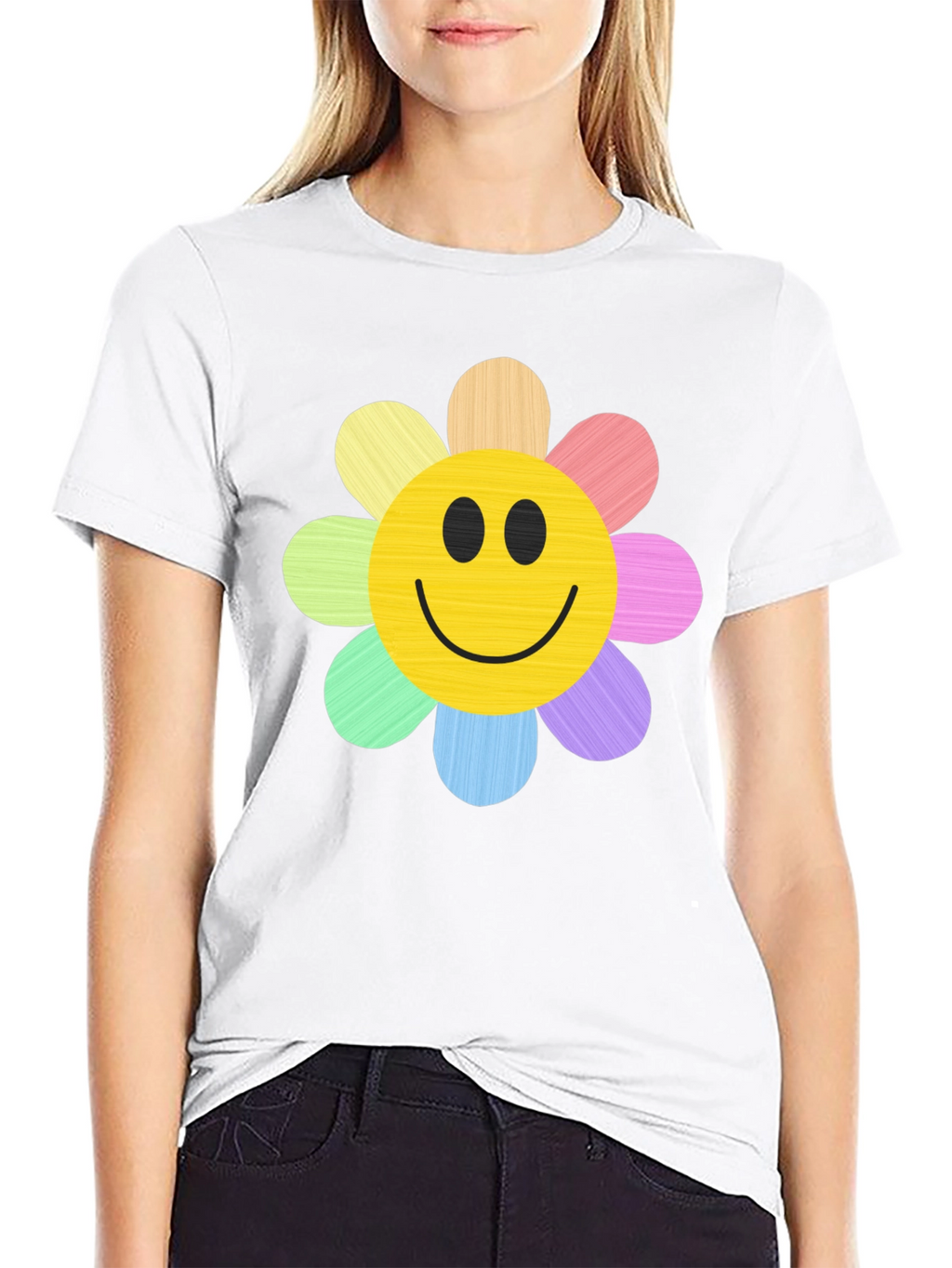 Smiley Flower Graphic Tee - Black
