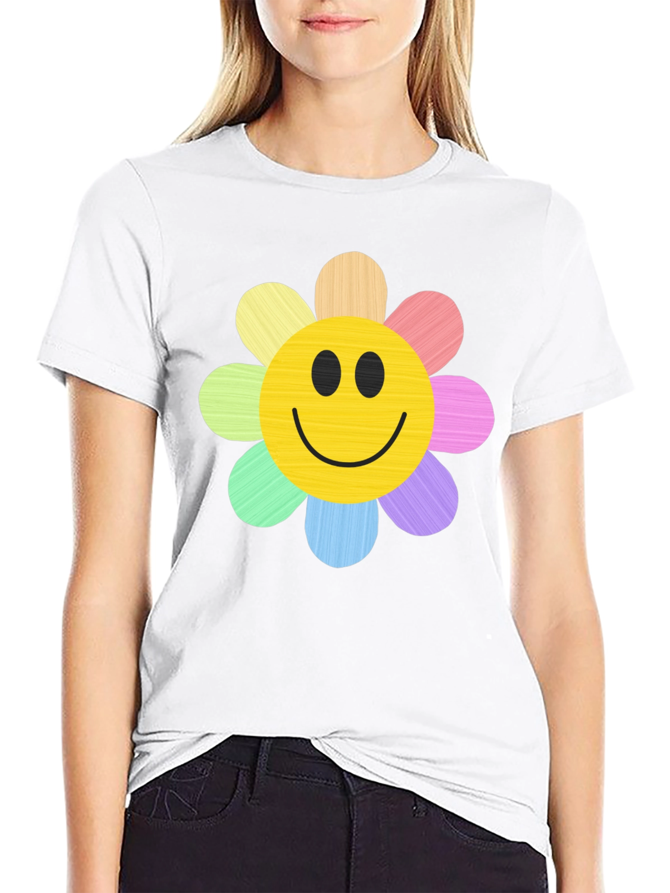 Smiley Flower Graphic Tee - Black