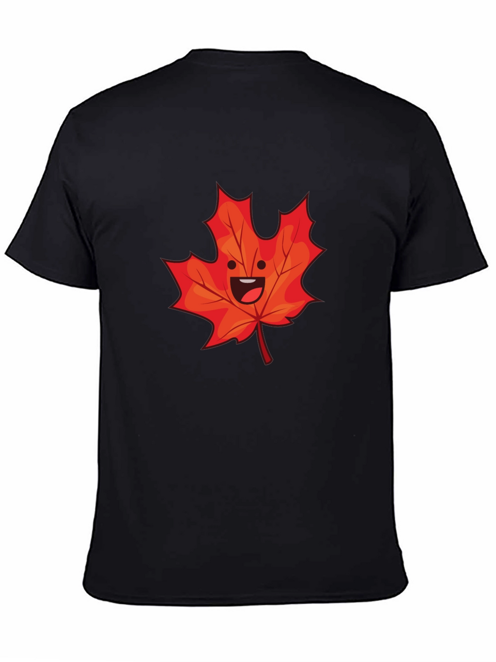 Happy Maple Leaf Graphic Tee - Black Cotton Shirt
