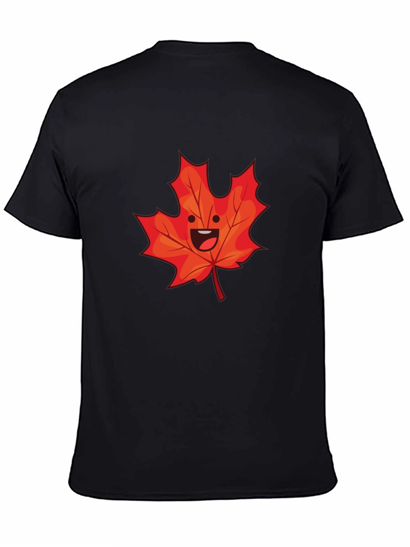 Happy Maple Leaf Graphic Tee - Black Cotton Shirt