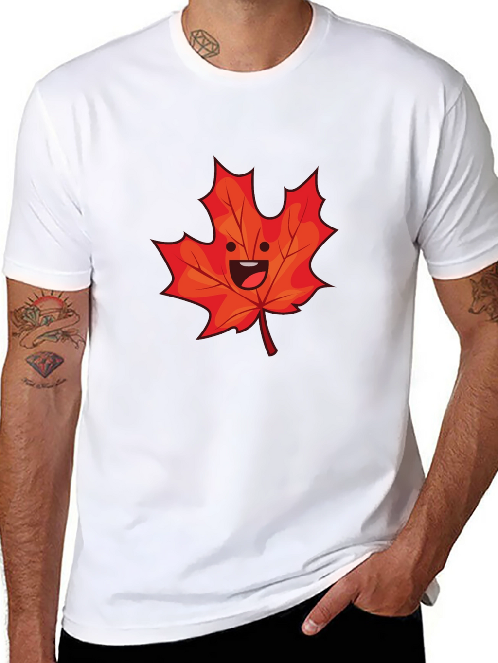 Happy Maple Leaf Graphic Tee - Black Cotton Shirt