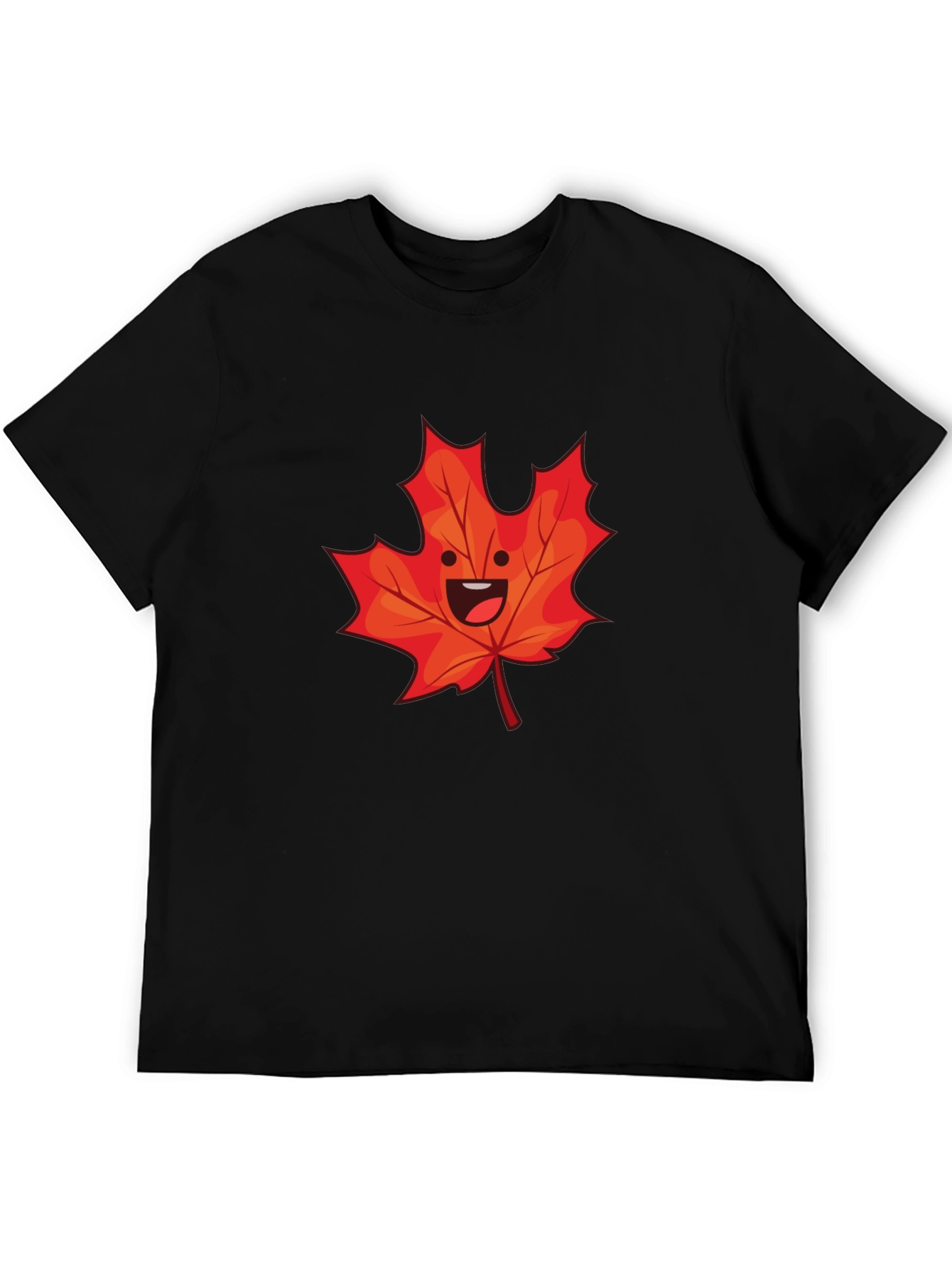 Happy Maple Leaf Graphic Tee - Black Cotton Shirt