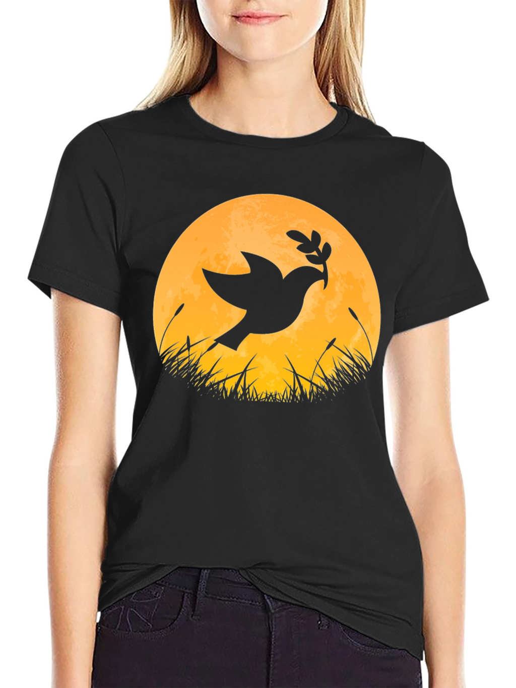 Dove & Moon Graphic T-Shirt - Black