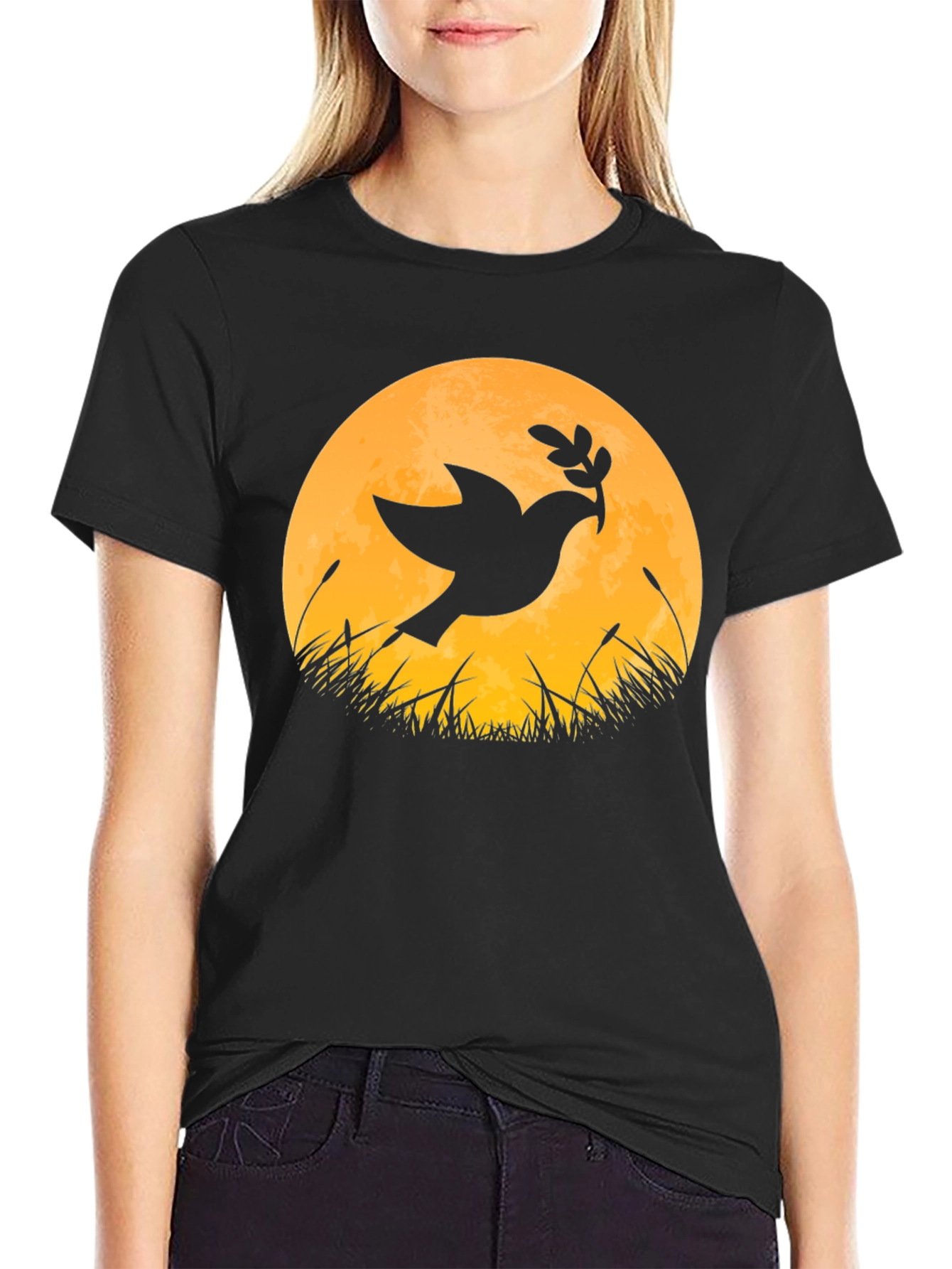 Dove & Moon Graphic T-Shirt - Black