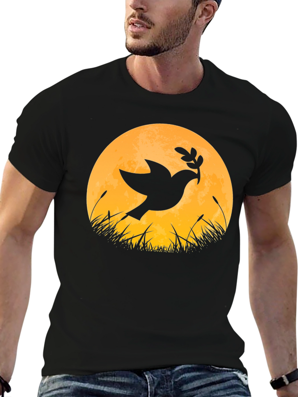 Dove & Moon Graphic T-Shirt - Black