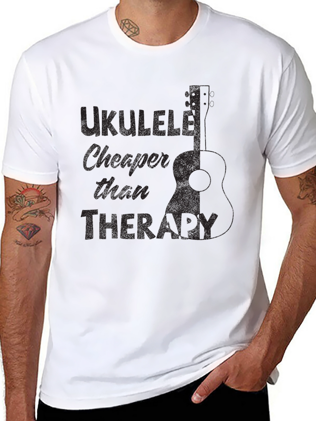 Ukulele Cheaper Than Therapy Black T-Shirt