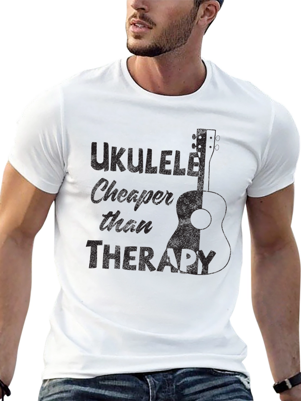 Ukulele Cheaper Than Therapy Black T-Shirt