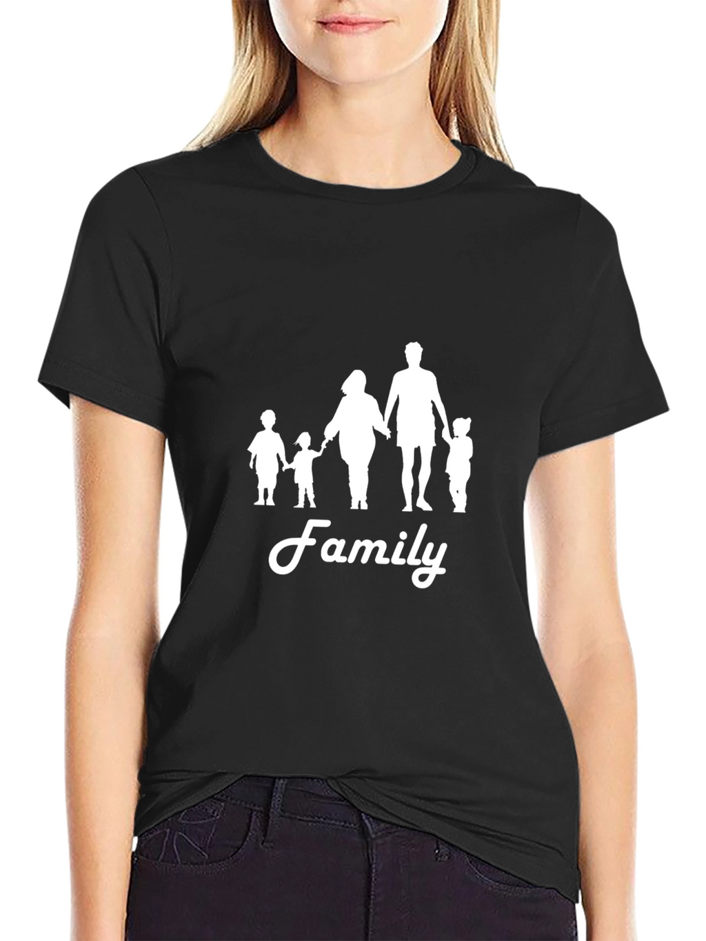 Family Silhouette Graphic Print Black T-Shirt