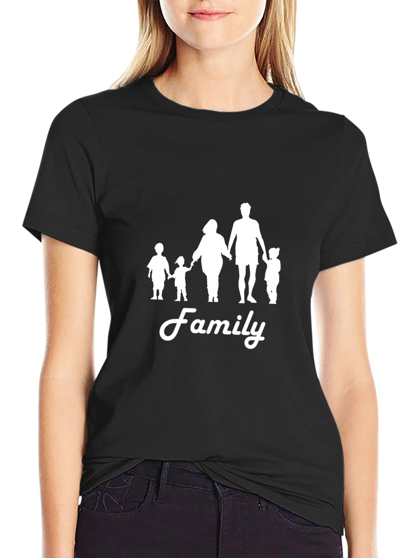 Family Silhouette Graphic Print Black T-Shirt