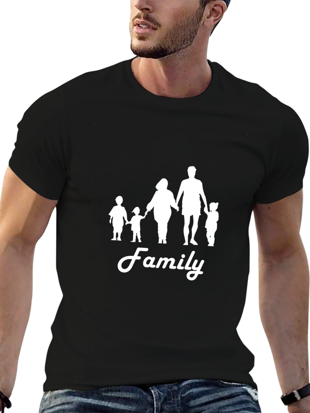 Family Silhouette Graphic Print Black T-Shirt