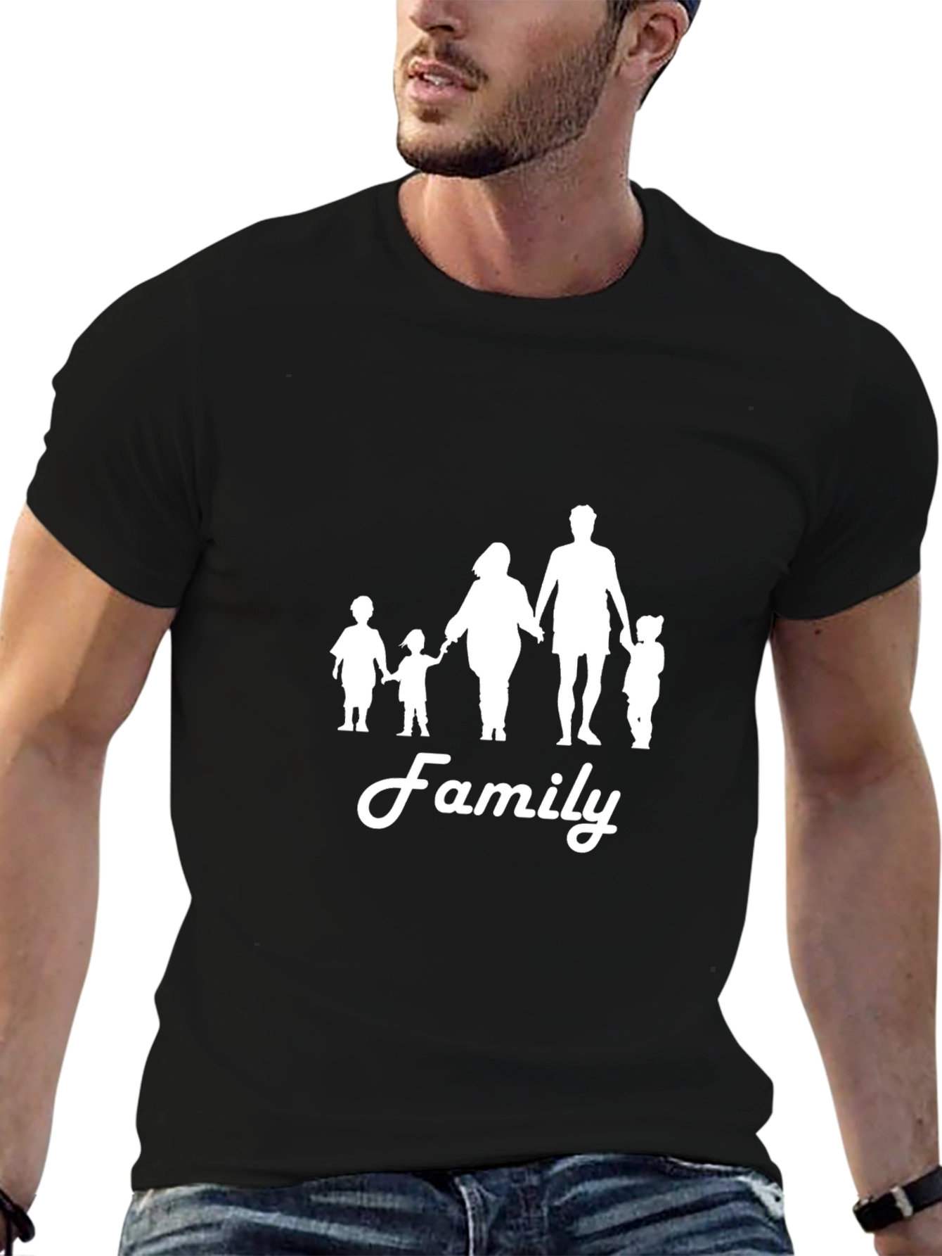 Family Silhouette Graphic Print Black T-Shirt