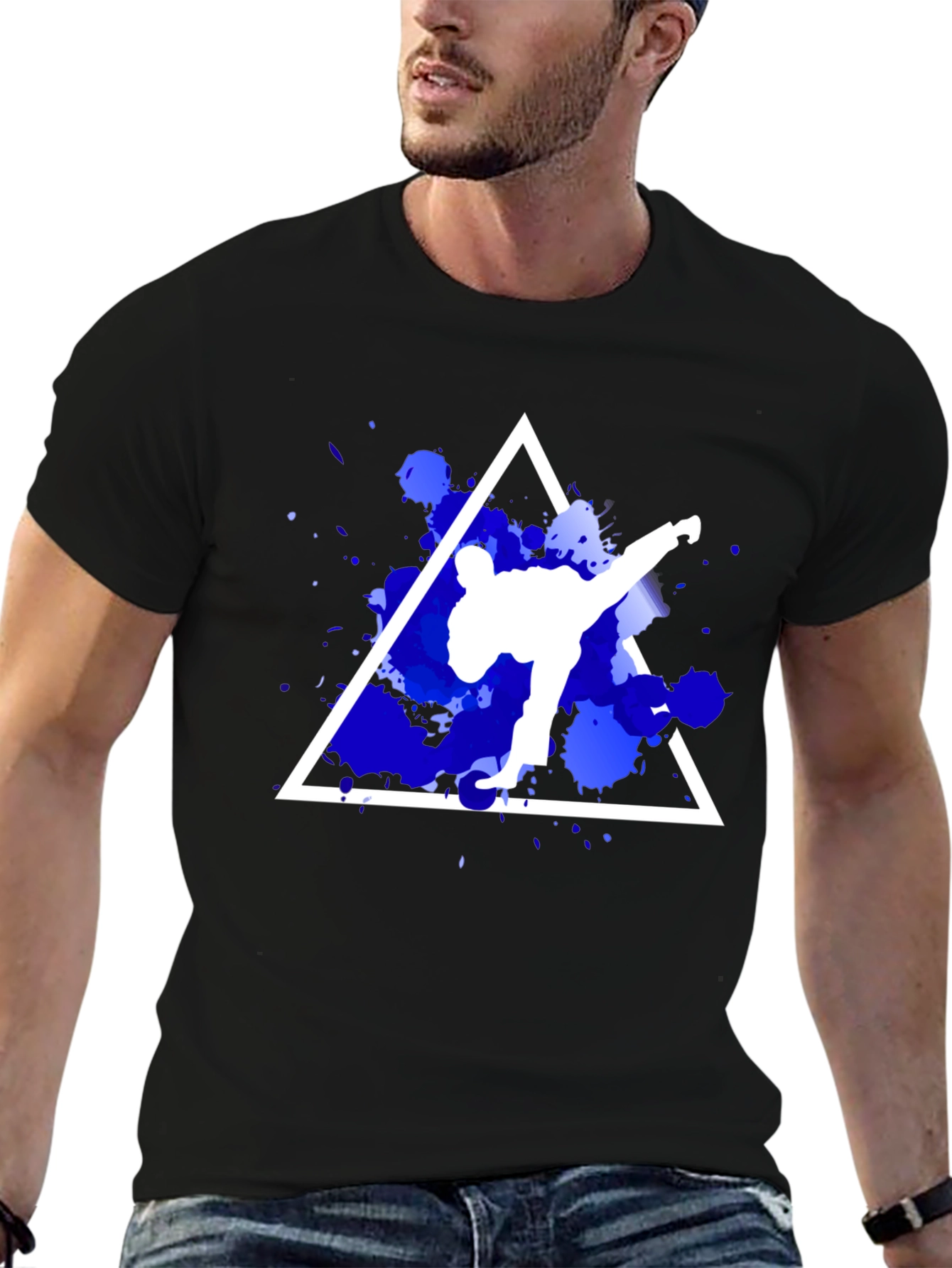 Karate Kick Graphic Tee - Stylish Black Cotton T-Shirt