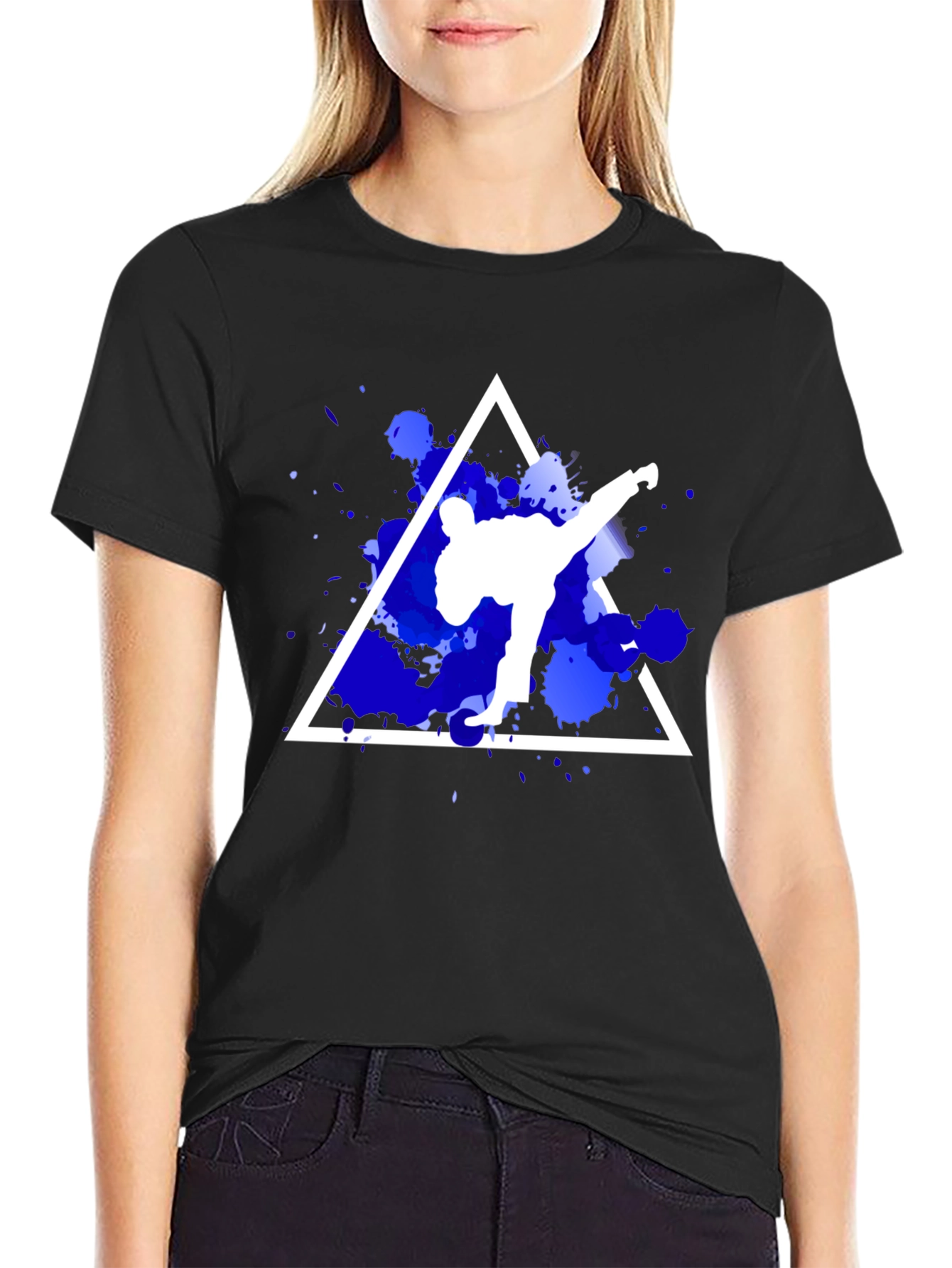 Karate Kick Graphic Tee - Stylish Black Cotton T-Shirt