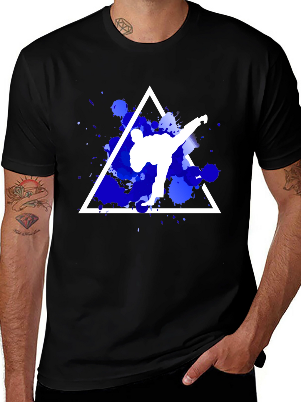 Karate Kick Graphic Tee - Stylish Black Cotton T-Shirt