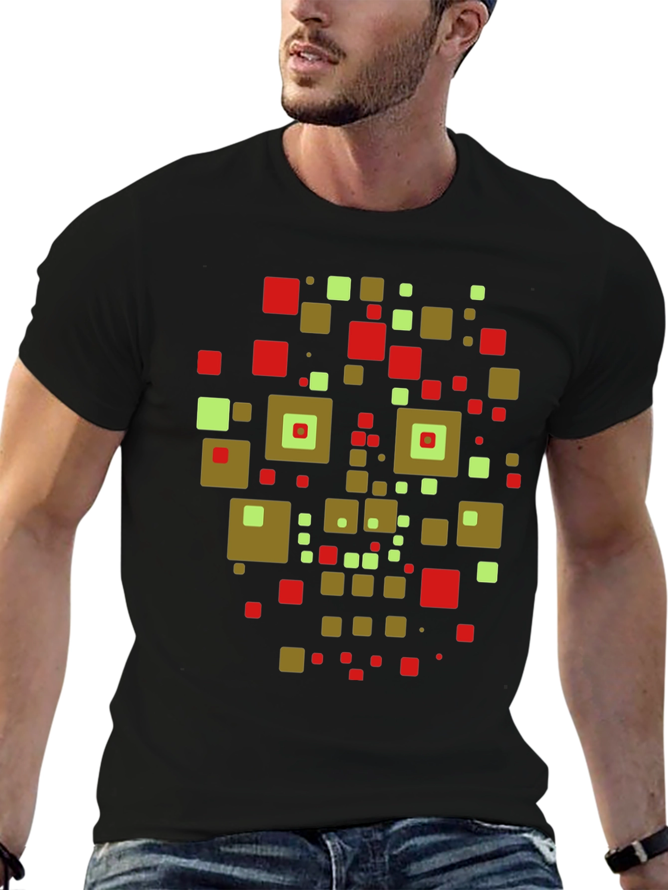 Geometric Squares Graphic Tee - Modern Art Shirt