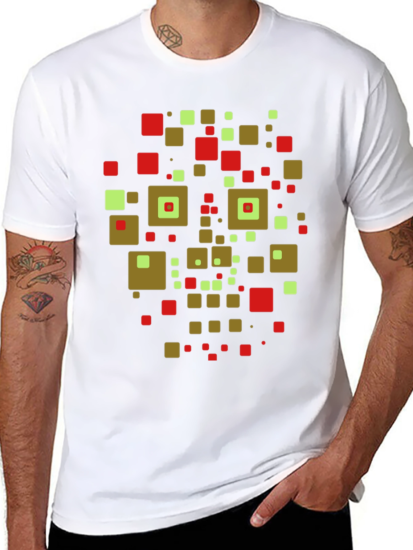 Geometric Squares Graphic Tee - Modern Art Shirt
