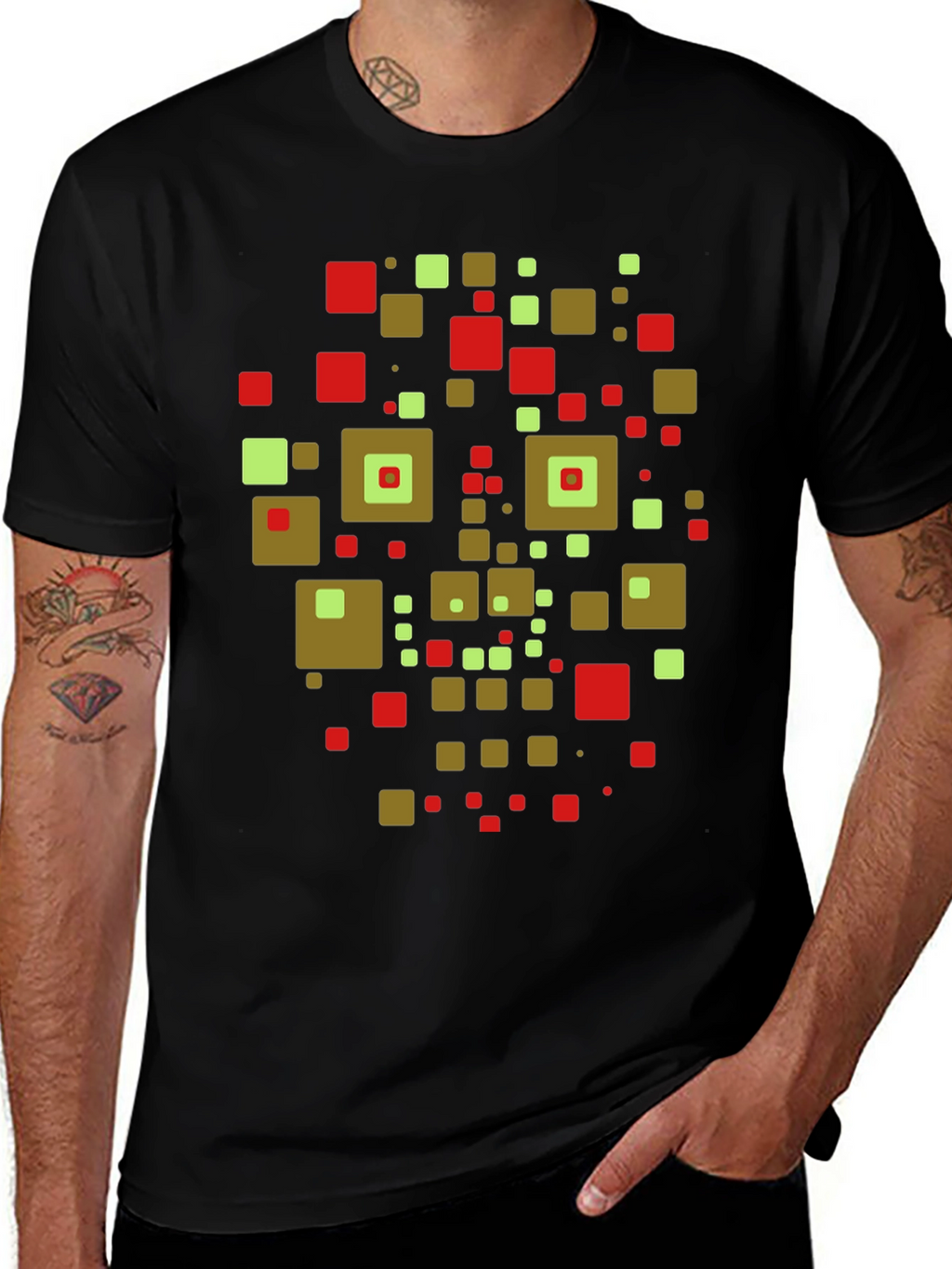 Geometric Squares Graphic Tee - Modern Art Shirt