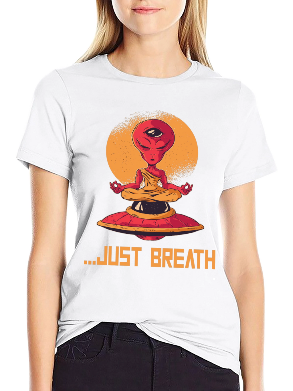 Meditating Alien Graphic Tee - Just Breathe