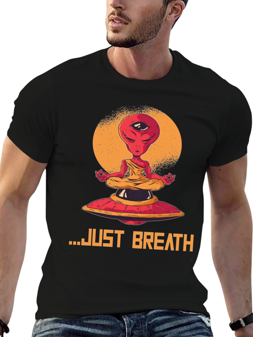 Meditating Alien Graphic Tee - Just Breathe