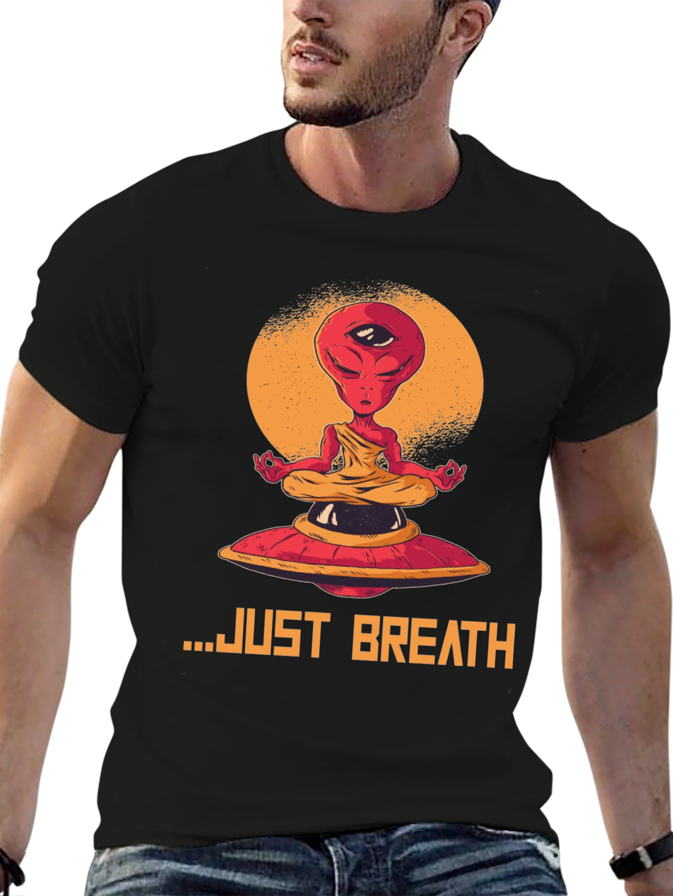 Meditating Alien Graphic Tee - Just Breathe