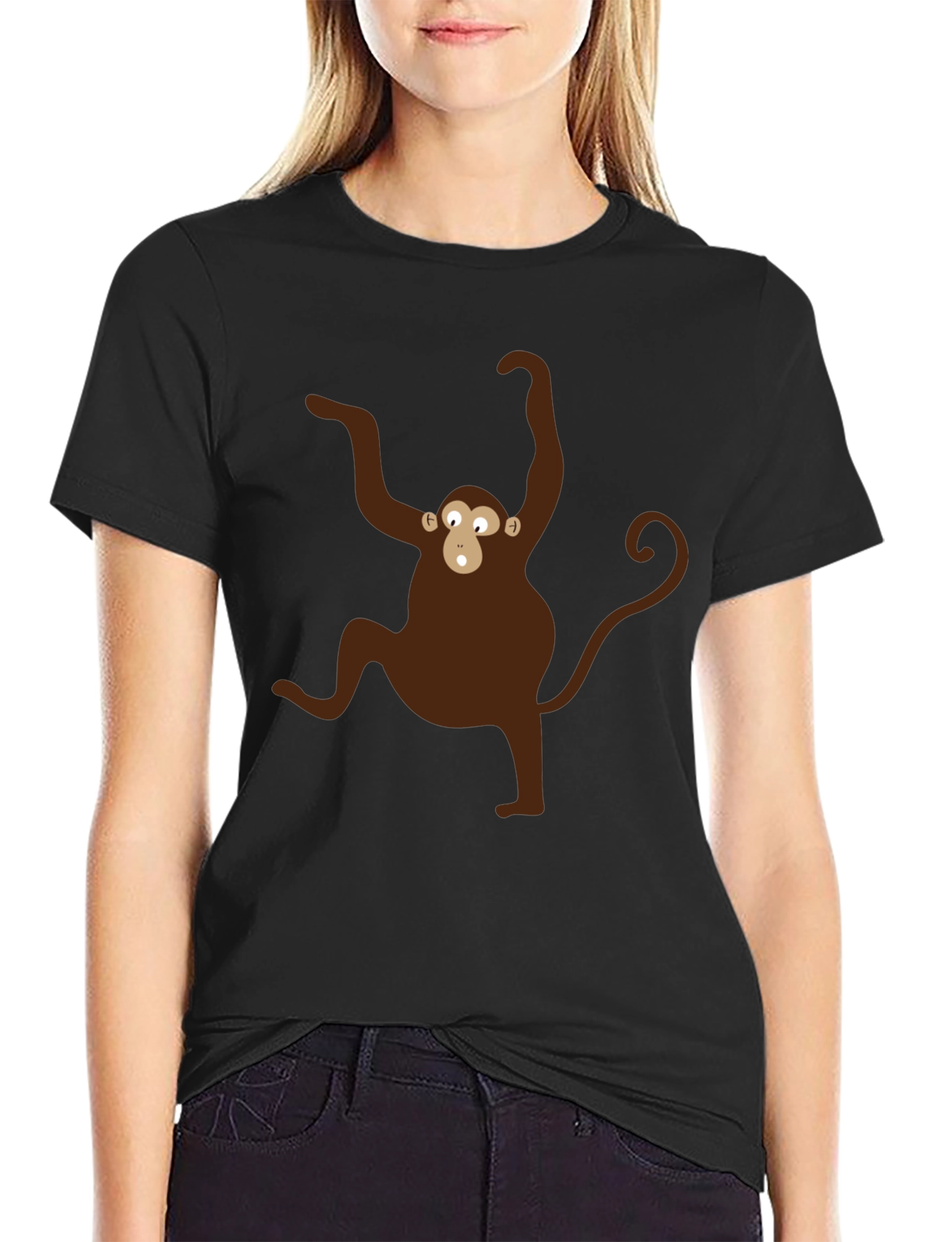 Monkey Graphic T-Shirt - Black Crew Neck Tee