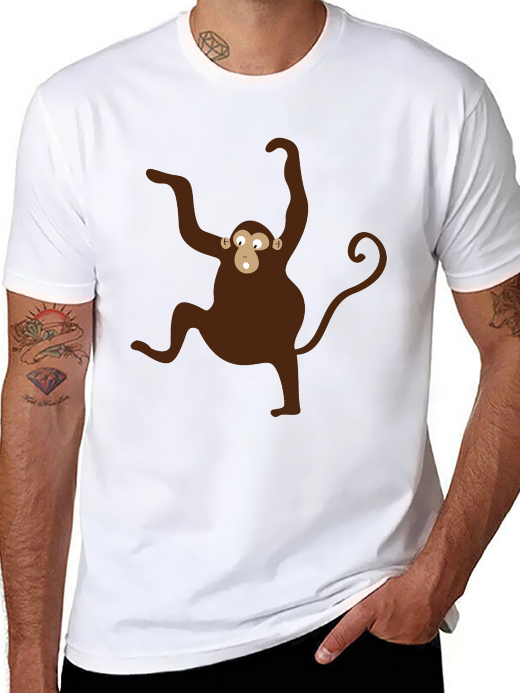 Monkey Graphic T-Shirt - Black Crew Neck Tee