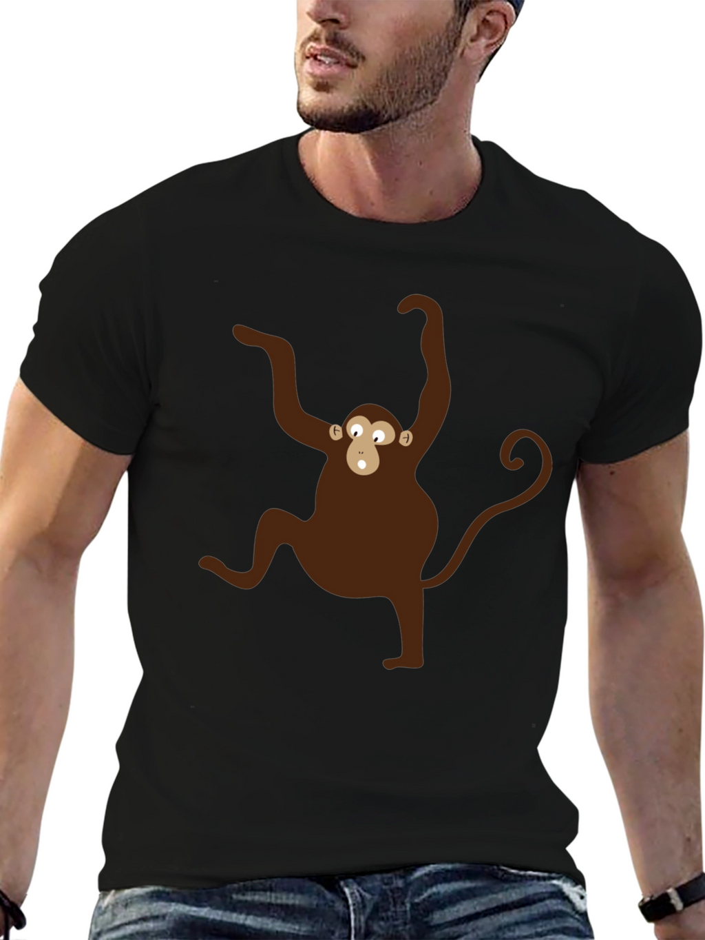 Monkey Graphic T-Shirt - Black Crew Neck Tee