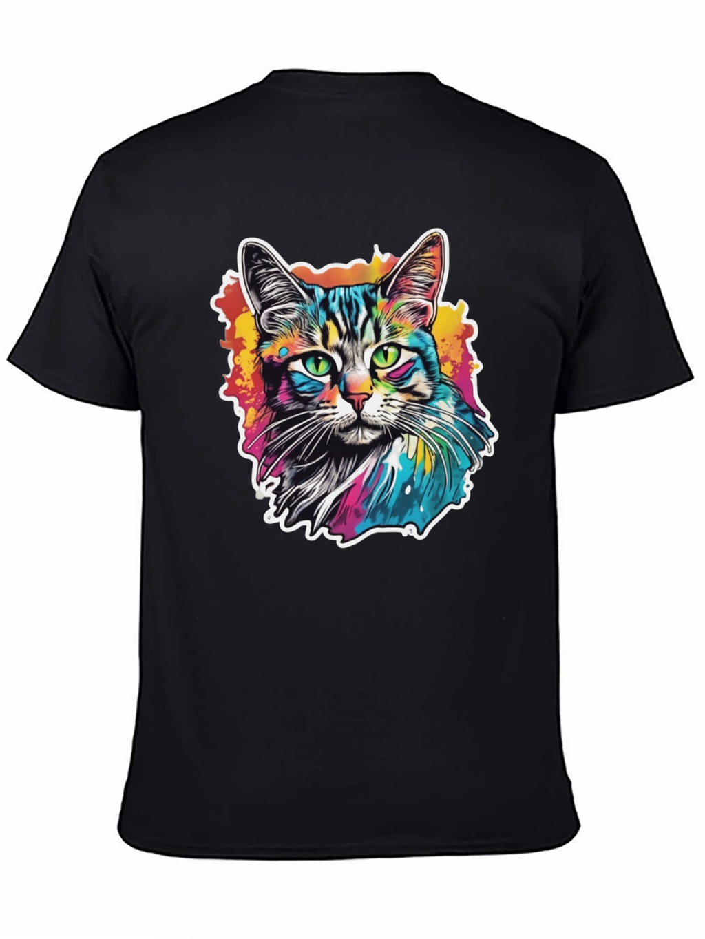 Psychedelic Cat Graphic Black T-Shirt
