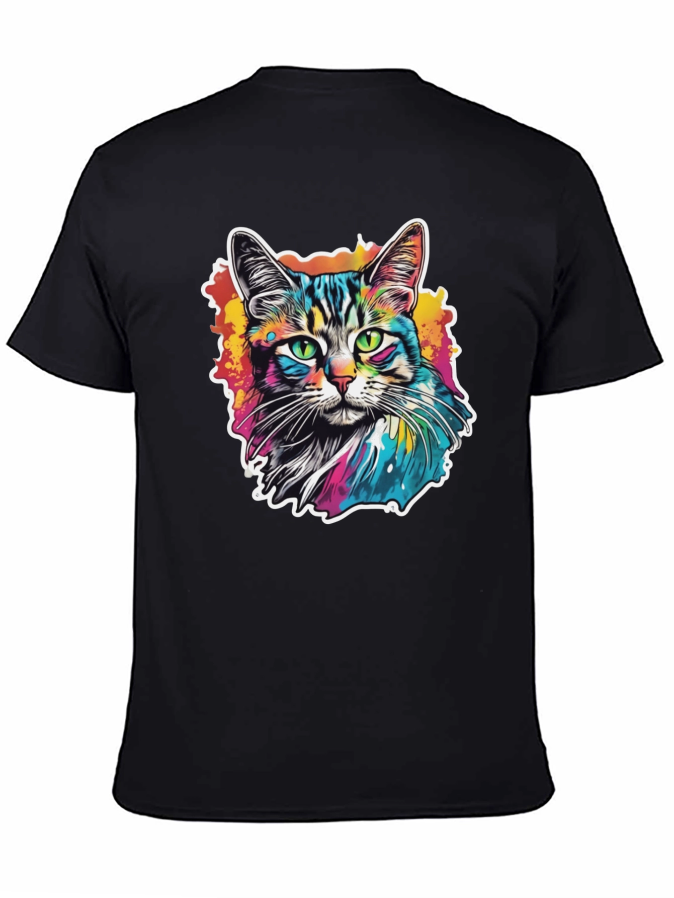 Psychedelic Cat Graphic Black T-Shirt