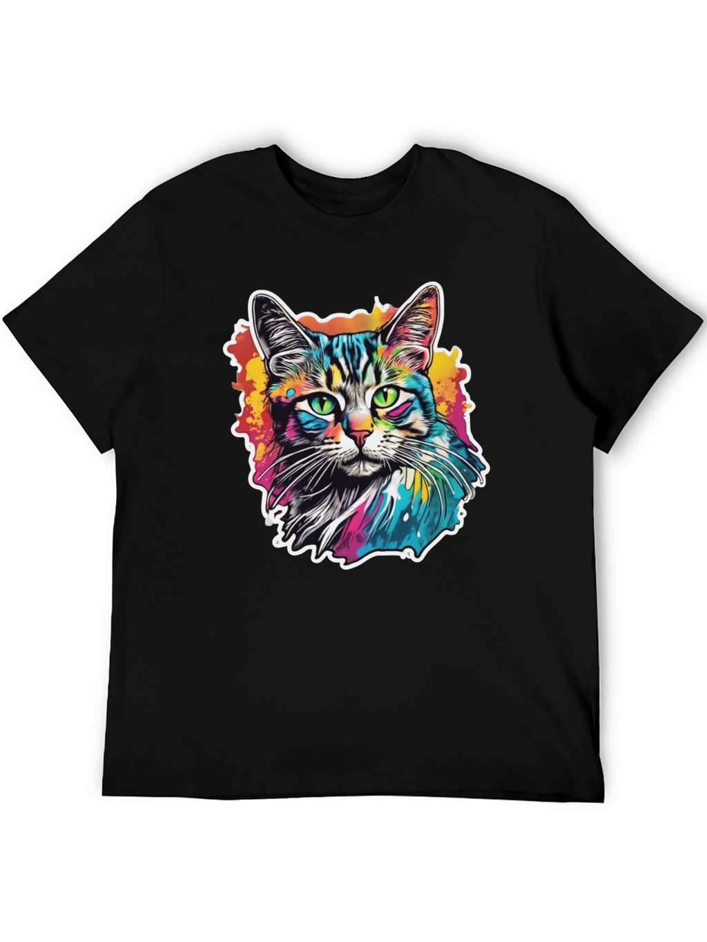 Psychedelic Cat Graphic Black T-Shirt
